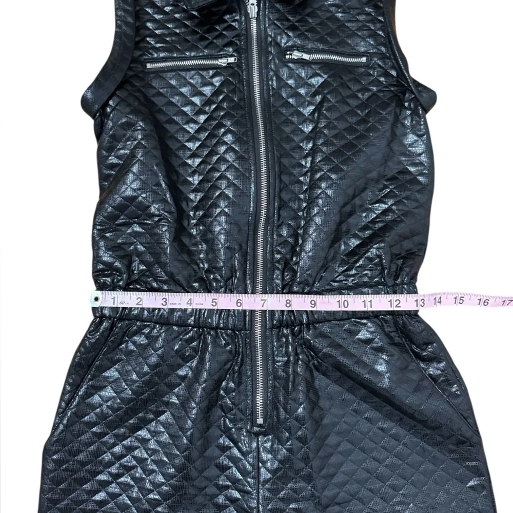 Girls Mia‎ New York Quilted Sleeveless Jumpsuit Faux Leather Shiny Black Large